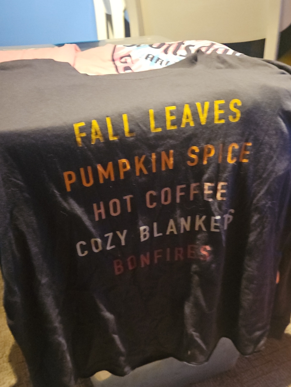 Fifth Sun Black Womens Shirt with Fall Leaves Pumpkin Spice Graphic